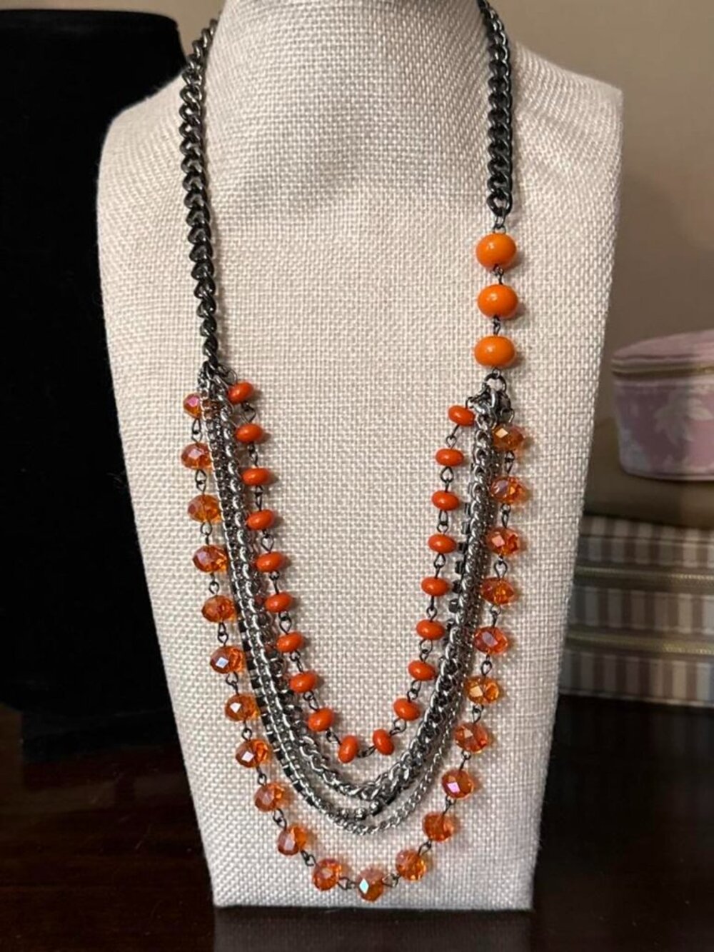 Simply Vera Vera Wang Gunmetal Multi-Strand Orange Crystal Statement Necklace